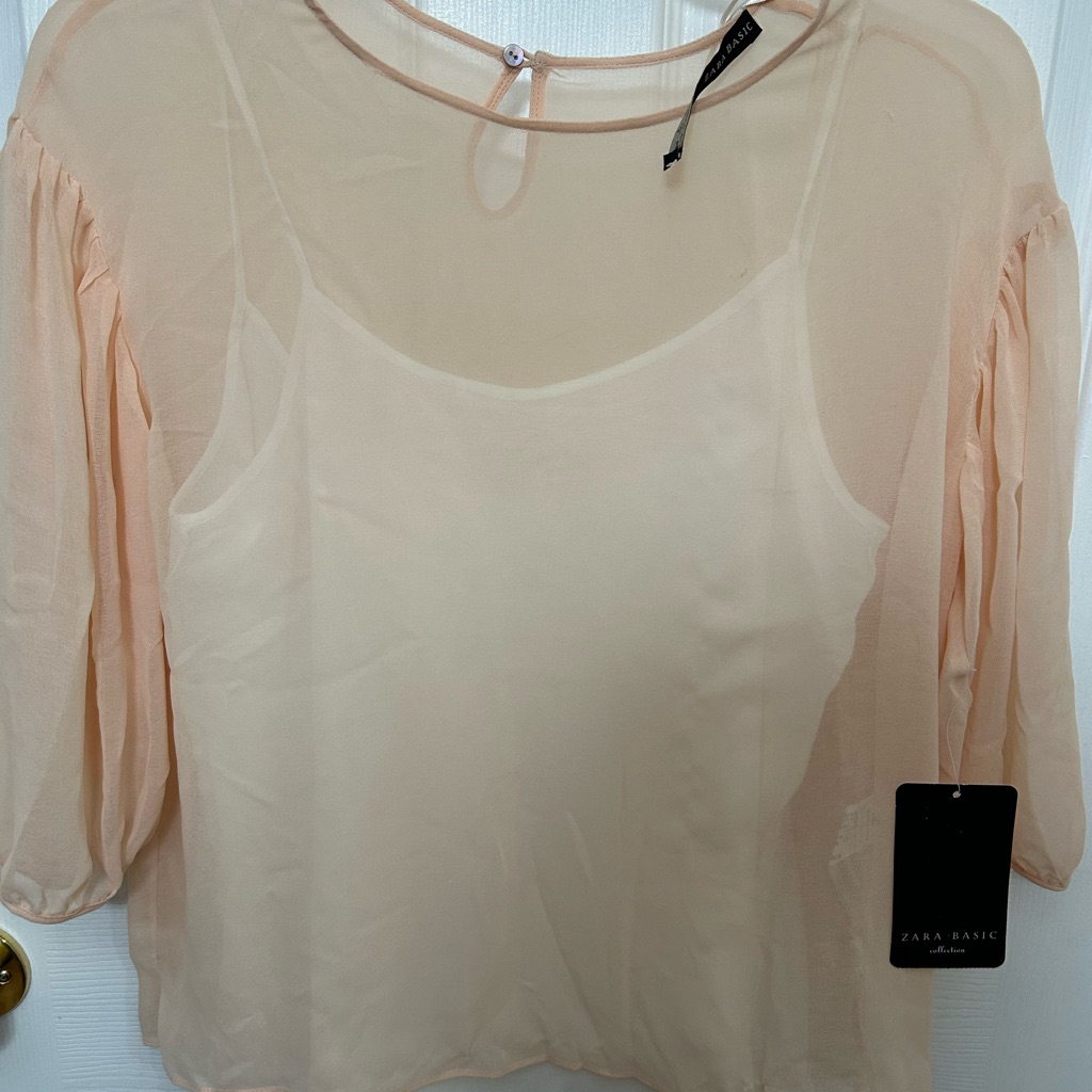 Zara Women's Sheer Cream Blouse